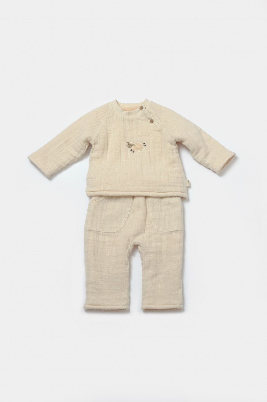 Set bluza dublata si pantaloni Ursulet, Winter muselin - , BabyCosy